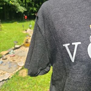 Round neck tee shirt.